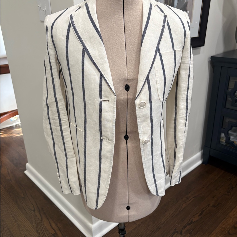 Theory White and Black Striped Blazer